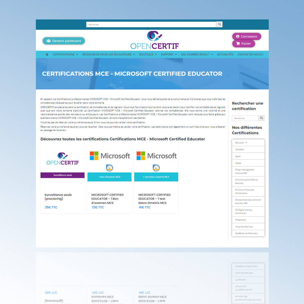 PORTFOLIO-Création du site internet e-commerce d'OPEN CERTIF à Orsay